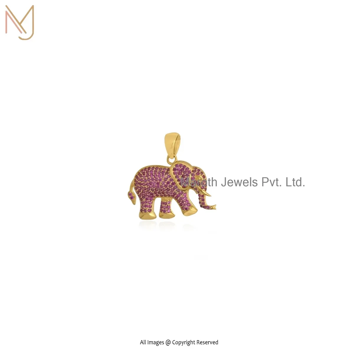 925 Silver Yellow Gold Plated Pink Sapphire Elephant Pendant Manufacturer