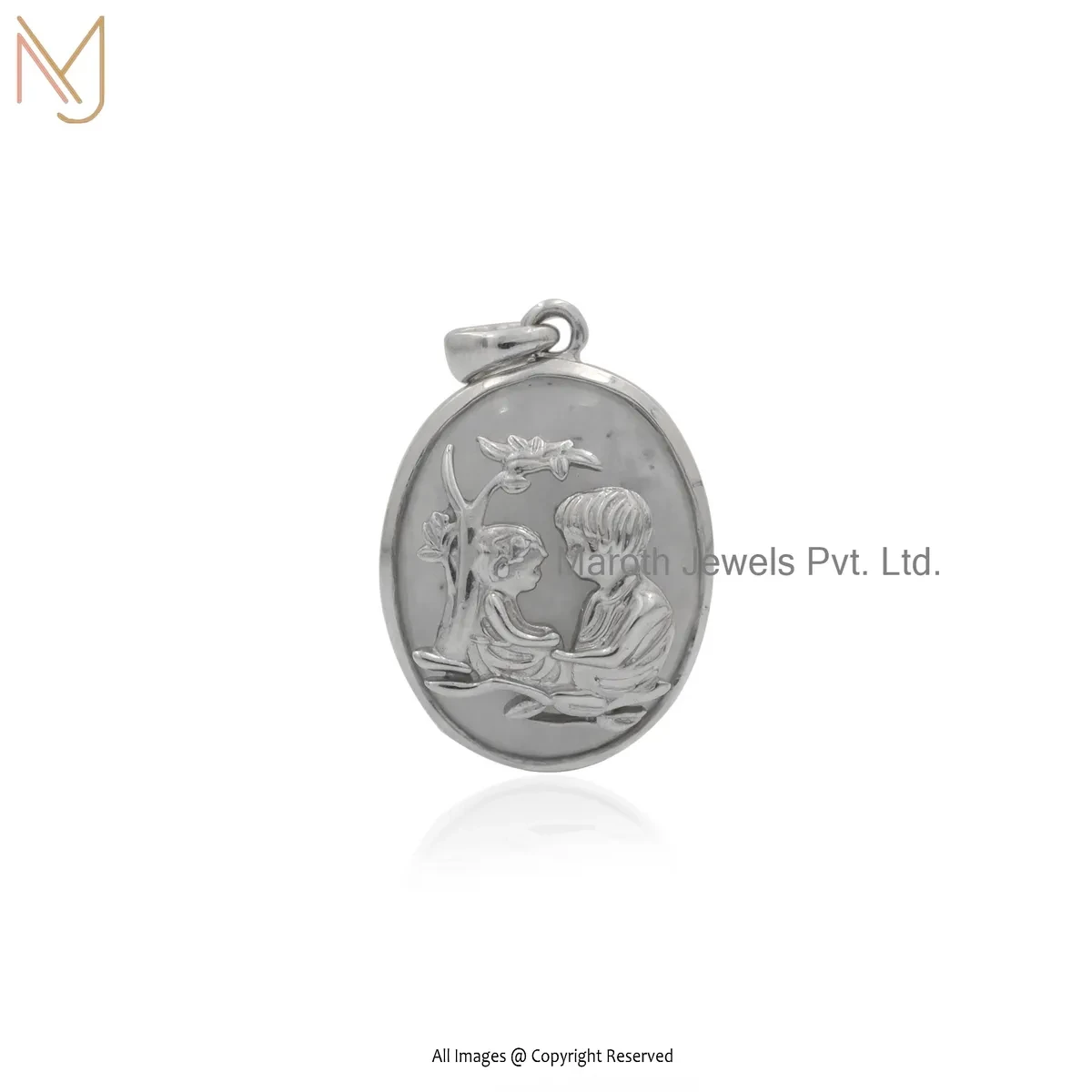 14K White Gold Moonstone Bro -Sister Love Pendant Custom Jewelry