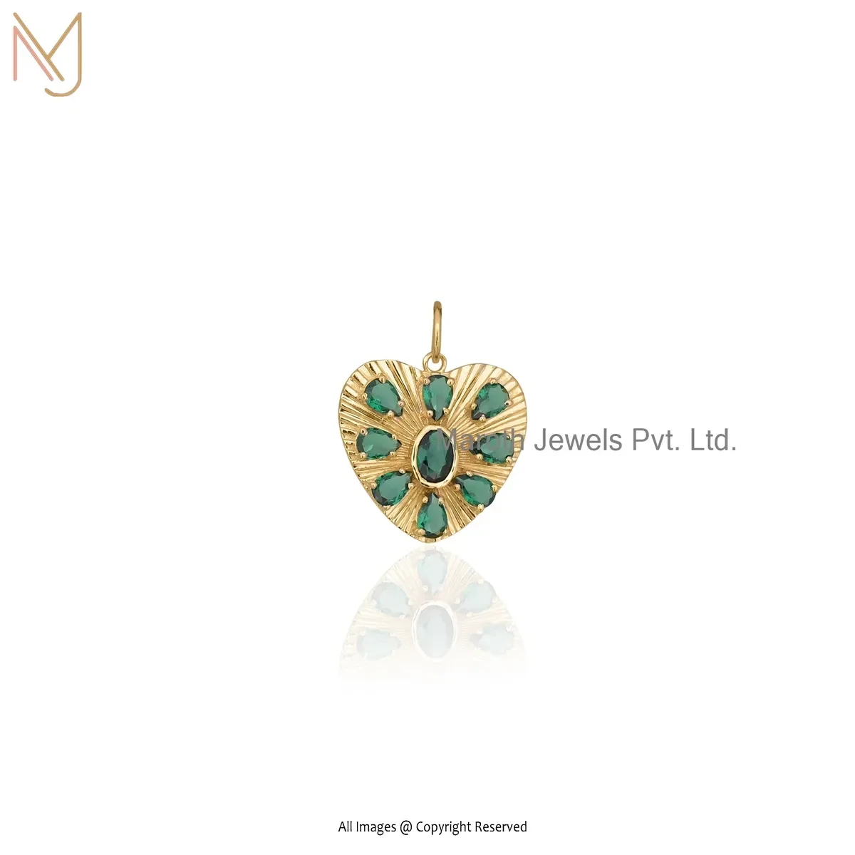 14K Yellow Gold Emerald Gemstone Heart Pendant Manufacturer