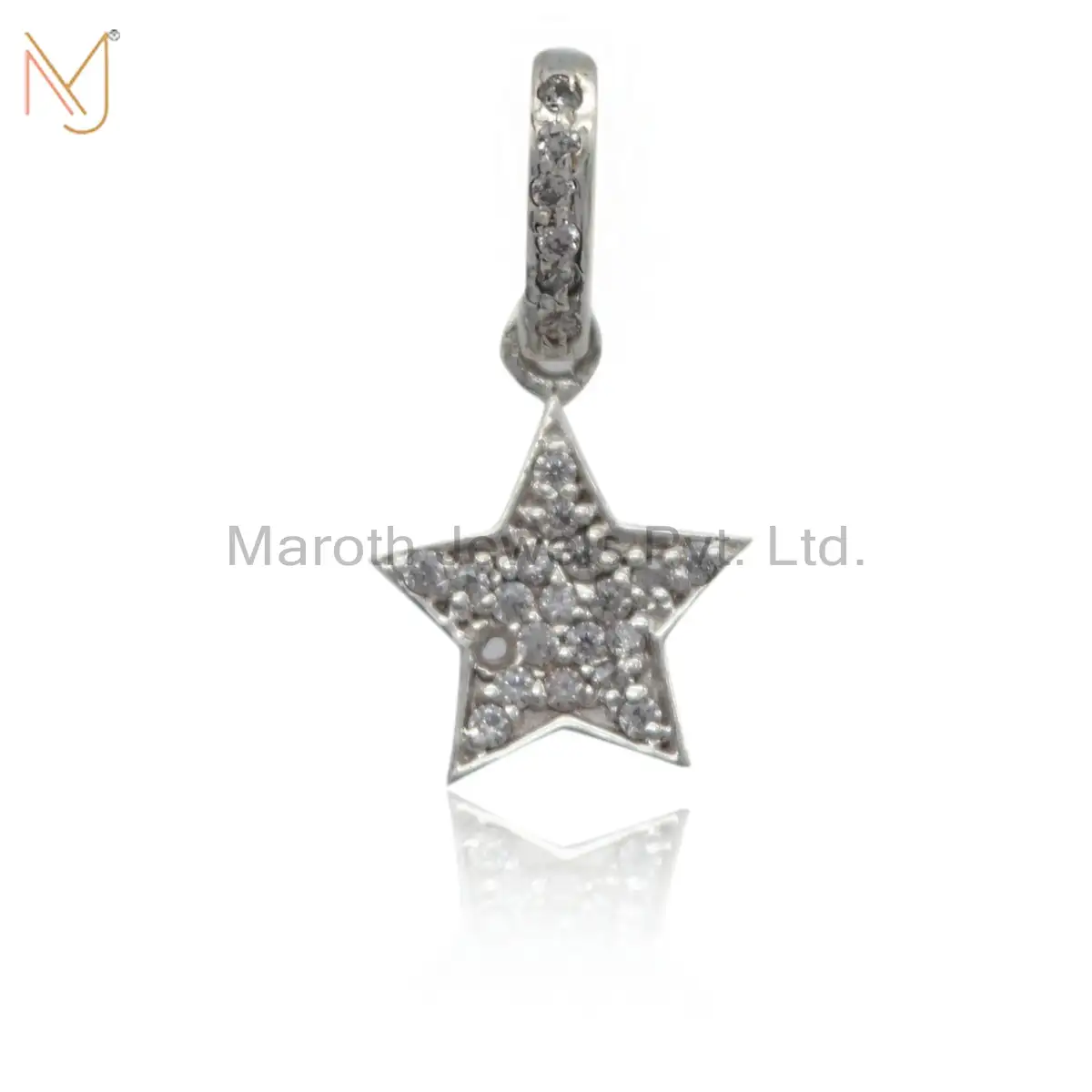 925 Silver Natural Silver Plated Pave Diamond Star Pendant Jewelry Supplier