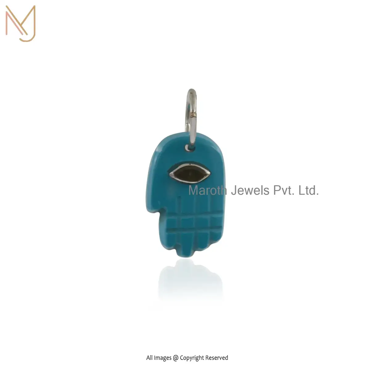 Private Lable 14K Yellow Gold Malachite & Garnet Hamsa Hand Charm Pendant