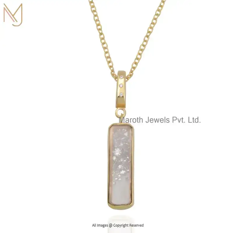 Wholesale 14K Yellow Gold Diamond Crystal Quartz Beach Bar Pendant