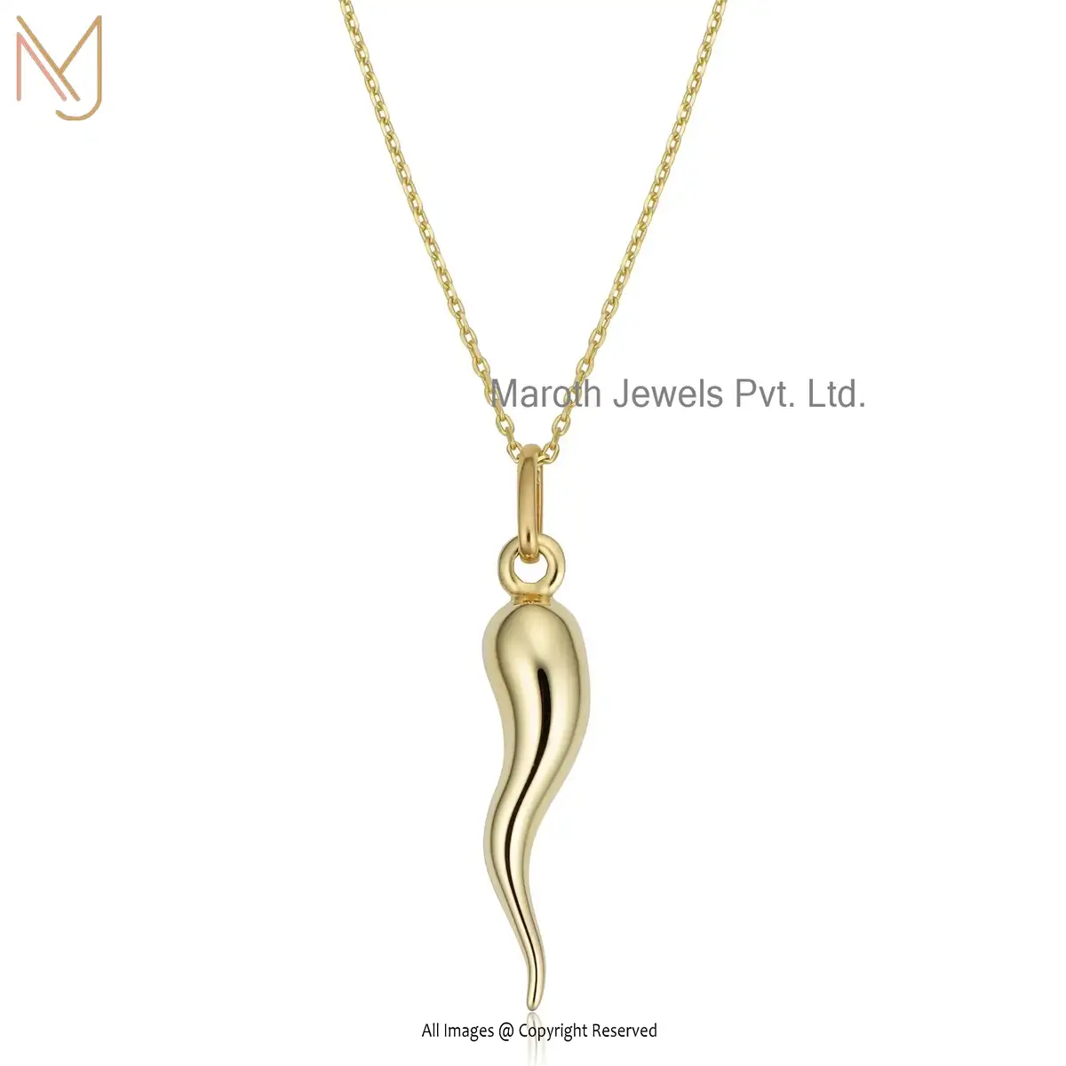 925 Silver Yellow Gold Italian Horn Necklace Jewelry Manufacturer