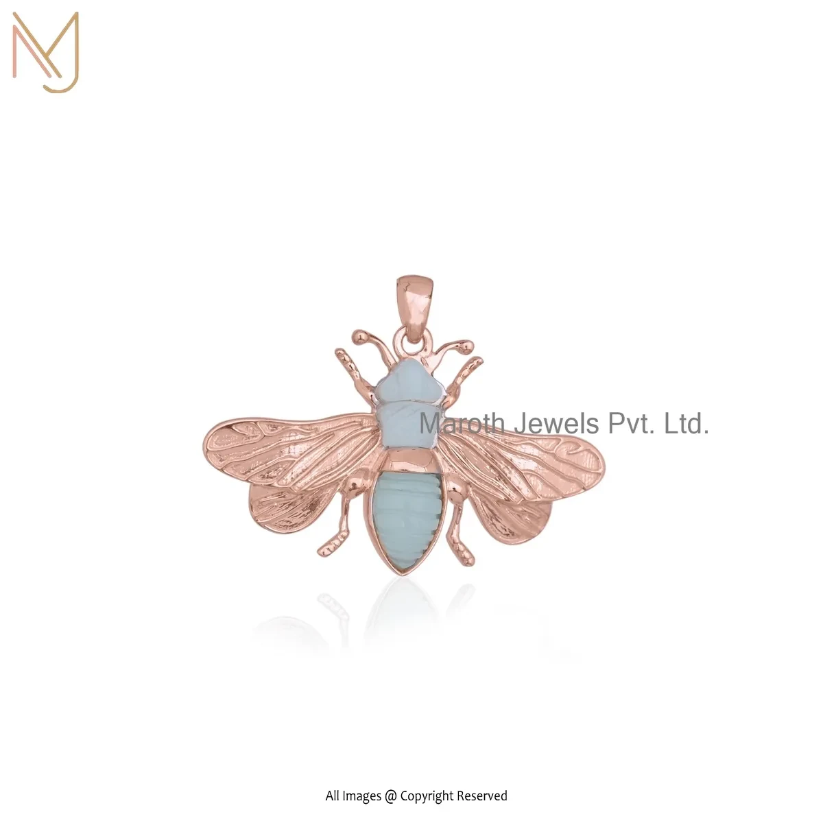 Wholesale 925 Sterling Silver Rose Gold Plated Opal Gemstone Bee Pendant Jewelry
