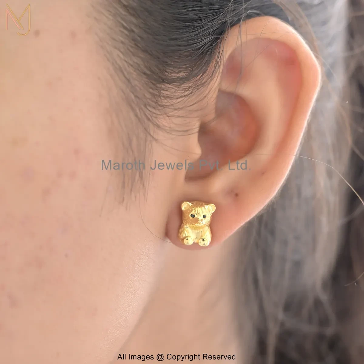 14K Yellow Gold Cute Bear Shape Gold Stud Earrings Manufacturer