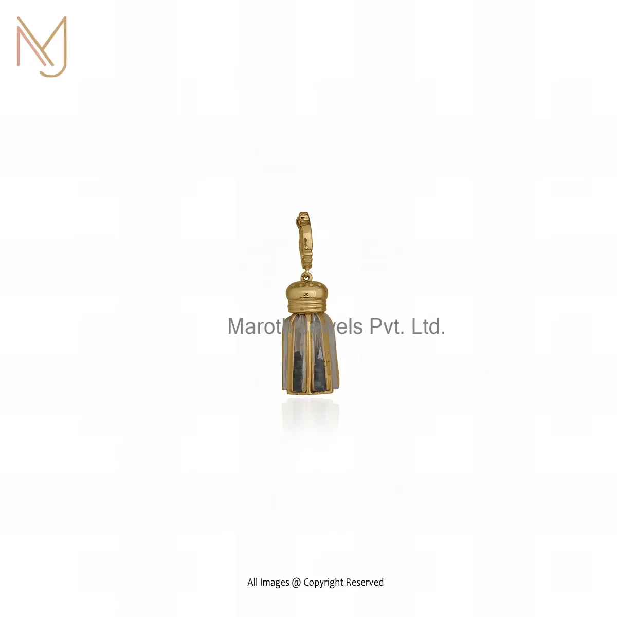 925 Silver Yellow Gold Plated Crystal & Black Cubic Zircon Salt Shaker Pendant Custom Jewelry