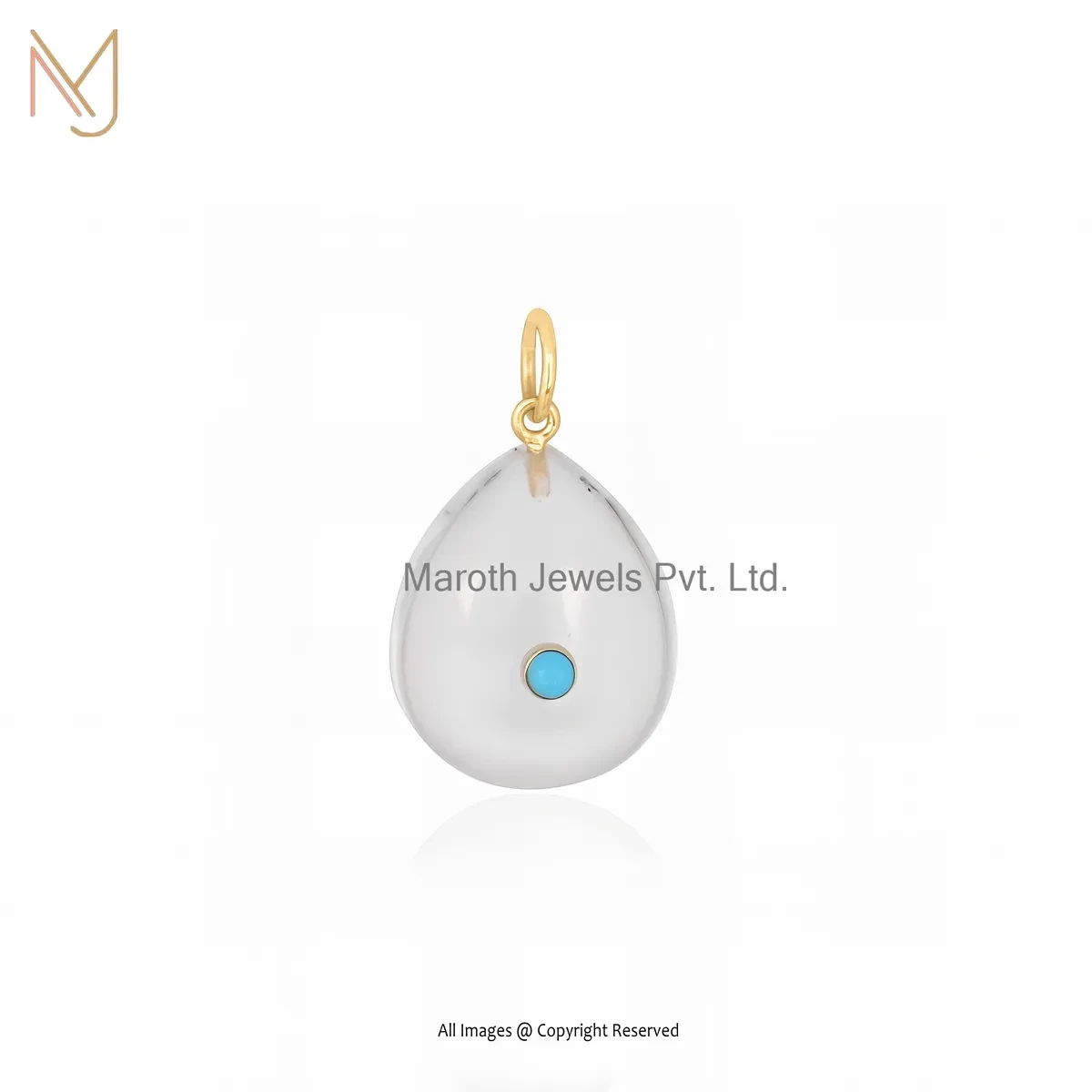 14K Yellow Gold Clear Quartz & Turquoise Gemstone Drop Pendant Jewelry Supplier