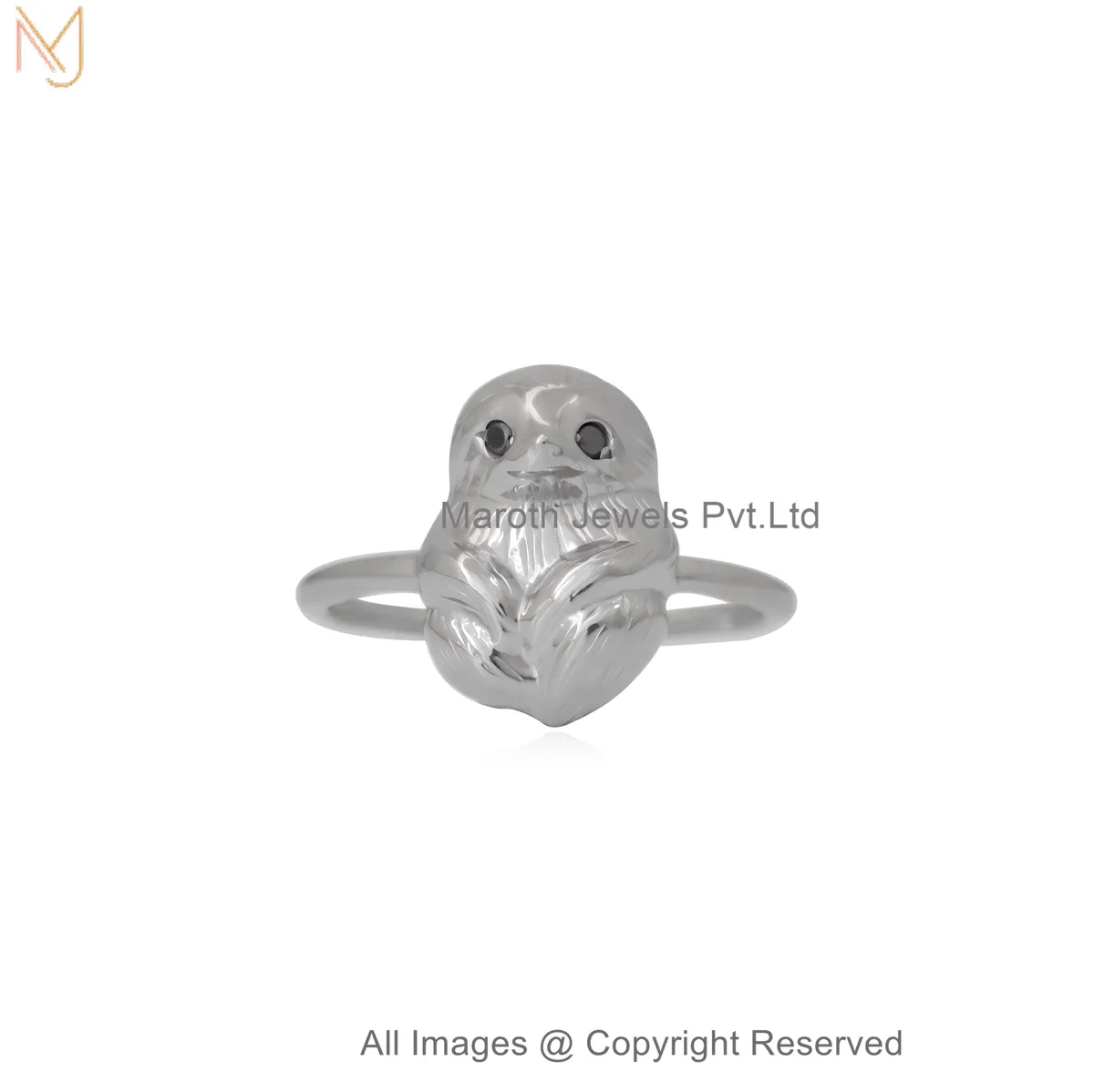 14K Yellow Gold Black Cubic Zircon Cute Sloth Charm Statement Ring Jewelry Supplier