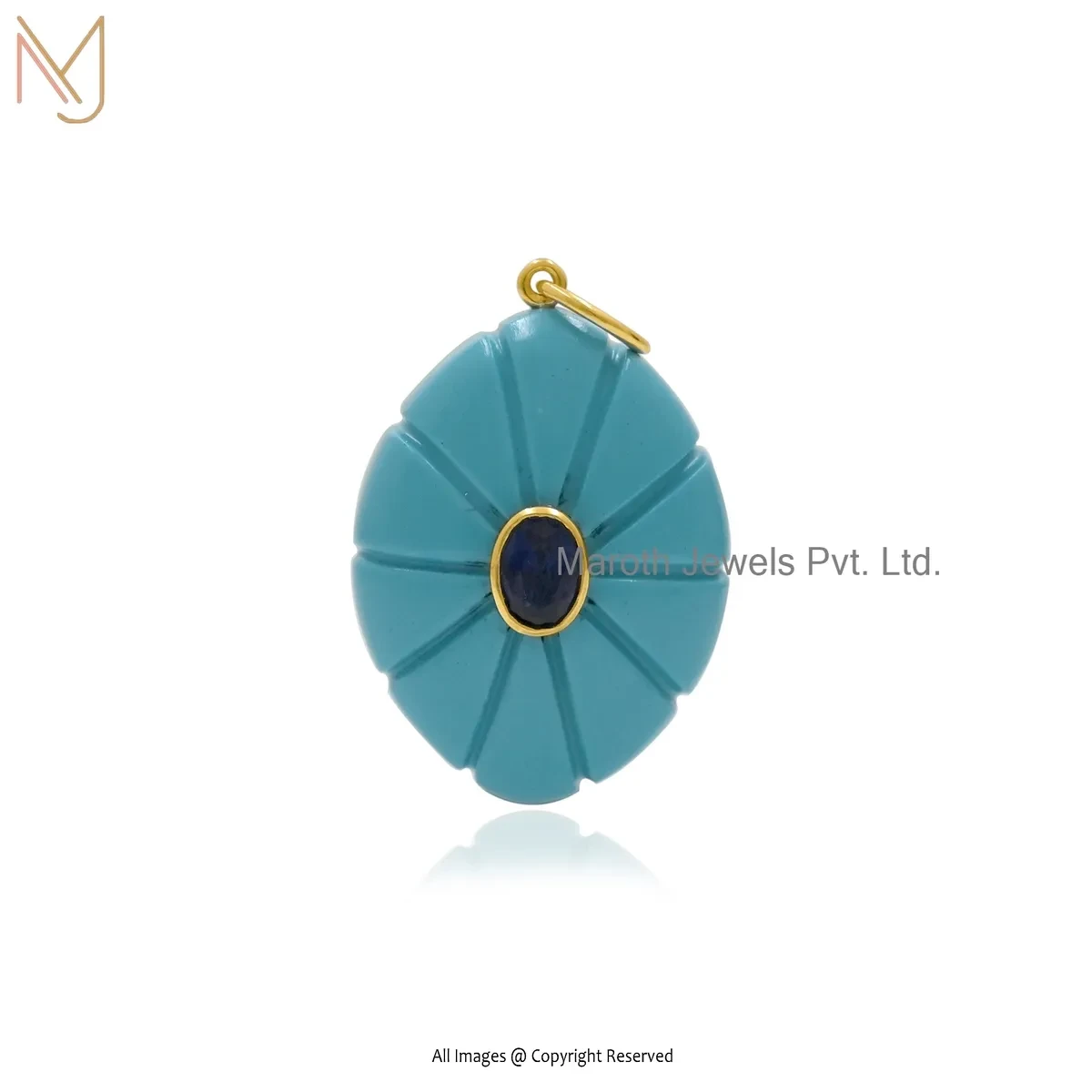 Private Lable 14K Yellow Gold Ruby Cubic Zircon & Black Onyx Gemstone Flower Pendant