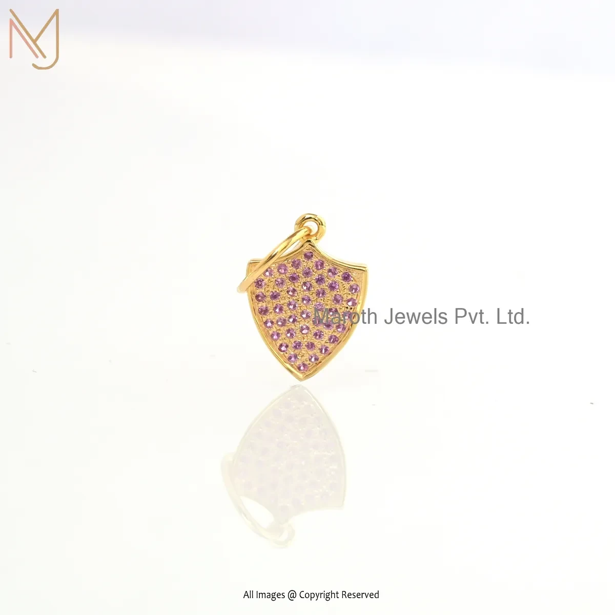 Wholesale 14K Yellow Gold Pink Sapphire Shield Charm Pendant Jewelry