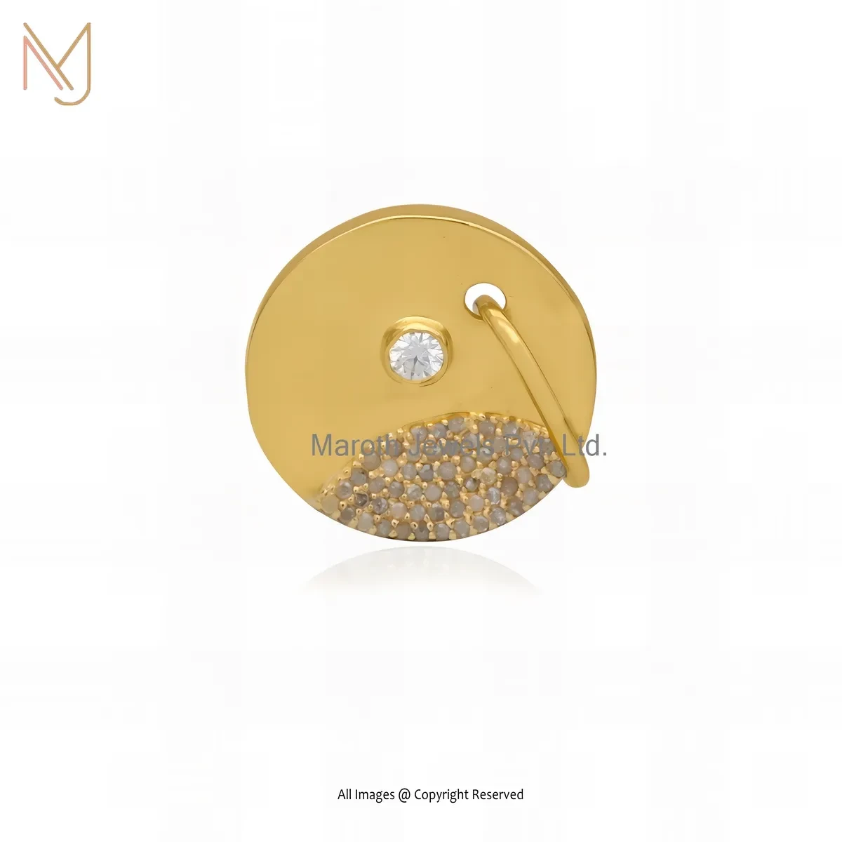 Wholesale 14K Yellow Gold Diamond & Moissanite Gemstone Round Disc Pendant