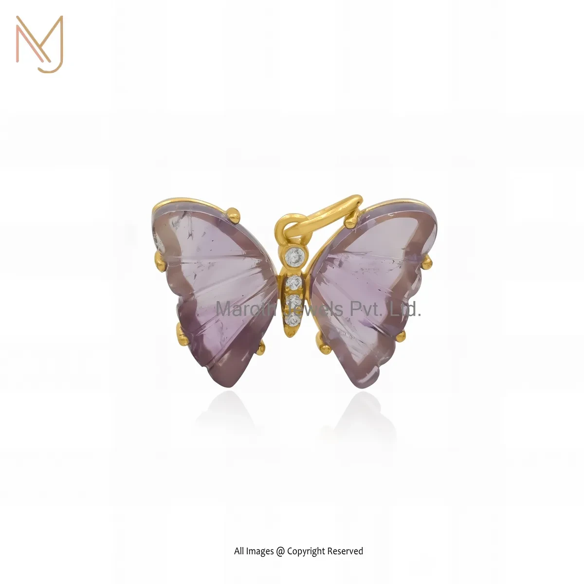 Private Lable 925 Silver Yellow Gold Plated Cubic Zircon & Lapiz Lazuli Gemstone Butterfly Pendant