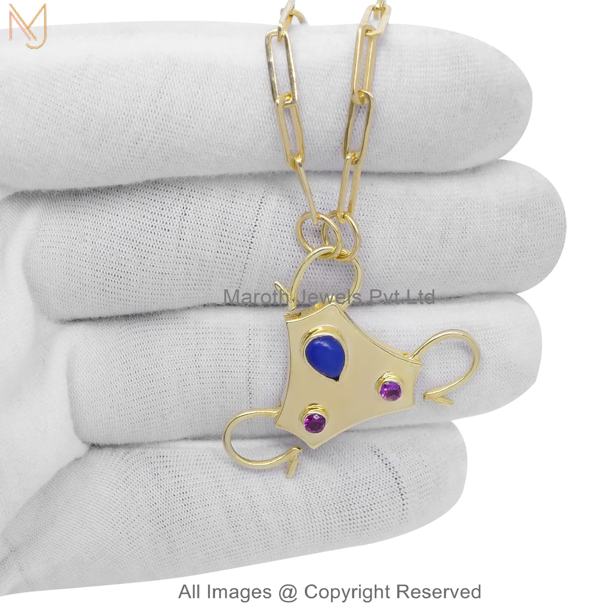 925 Silver Yellow Gold Plated Diamond Gemstone Tri-Stone Charm Holder Jewelry Manufacturer