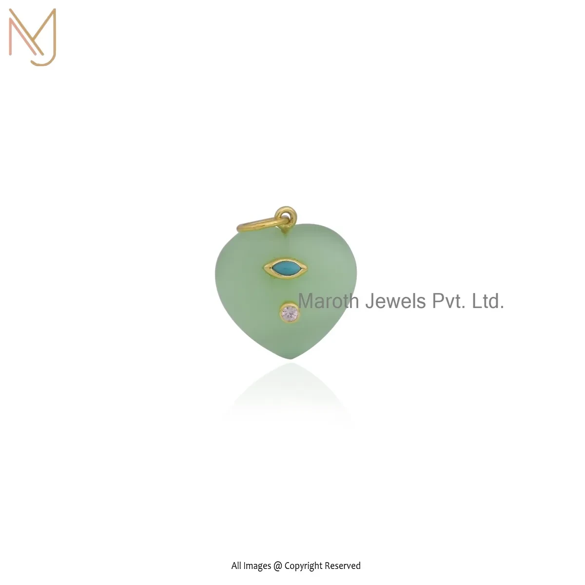 Wholesale 925 Silver Yellow Gold Plated Pink Cubic Zircon & Turquoise Gemstone Heart Pendant