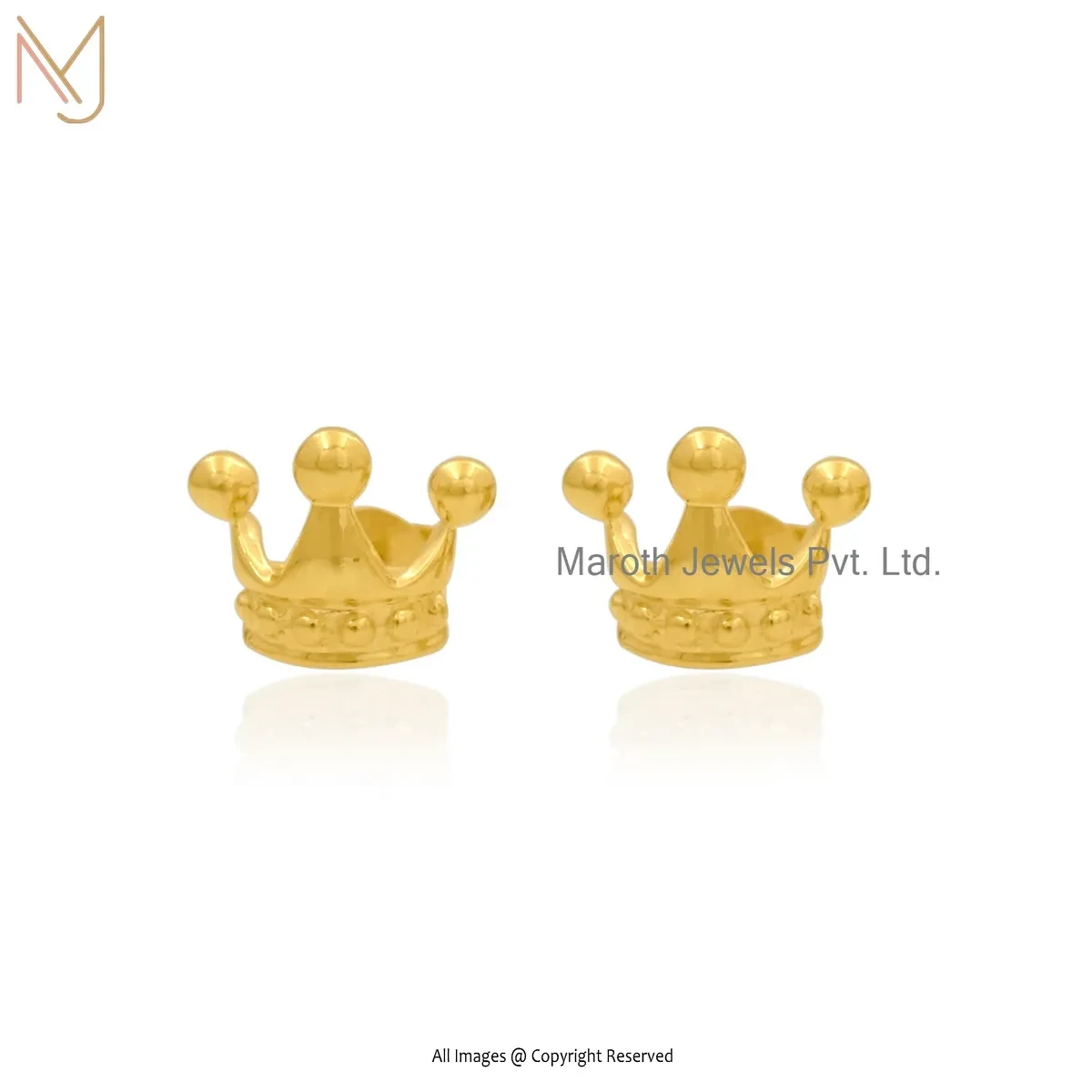 925 Silver Yellow Gold Plated Crown Stud Earring Jewelry Supplier