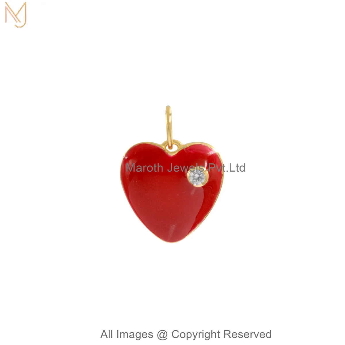 14K Yellow Gold Diamond Cubic Zircon Enamel Heart Pendant Manufacturer