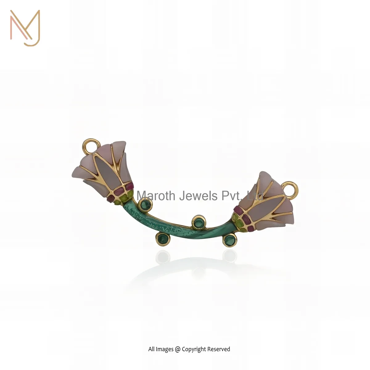 14K Yellow Gold Malachite Gemstone StoneLotus Pendant Manufacturer