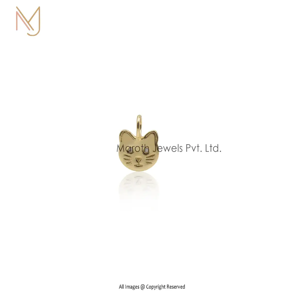 Private Lable 14K Yellow Gold Pave Diamond Cat Face Pendant Jewelry