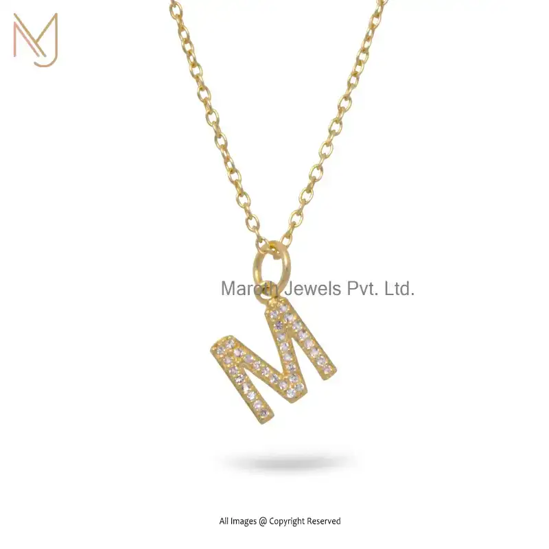 14K Yellow Gold Diamond Initial Multi Gemstone Letter Pendant Jewelry Supplier