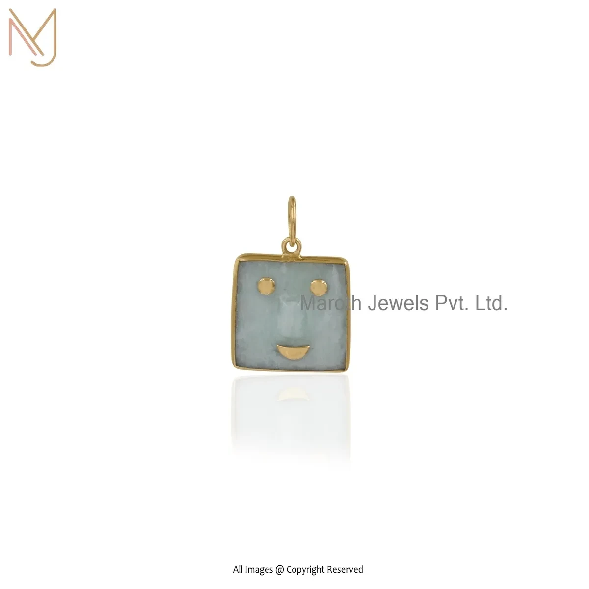 925 Silver Yellow Gold Plated Amazonite Face Pendant Custom Jewelry