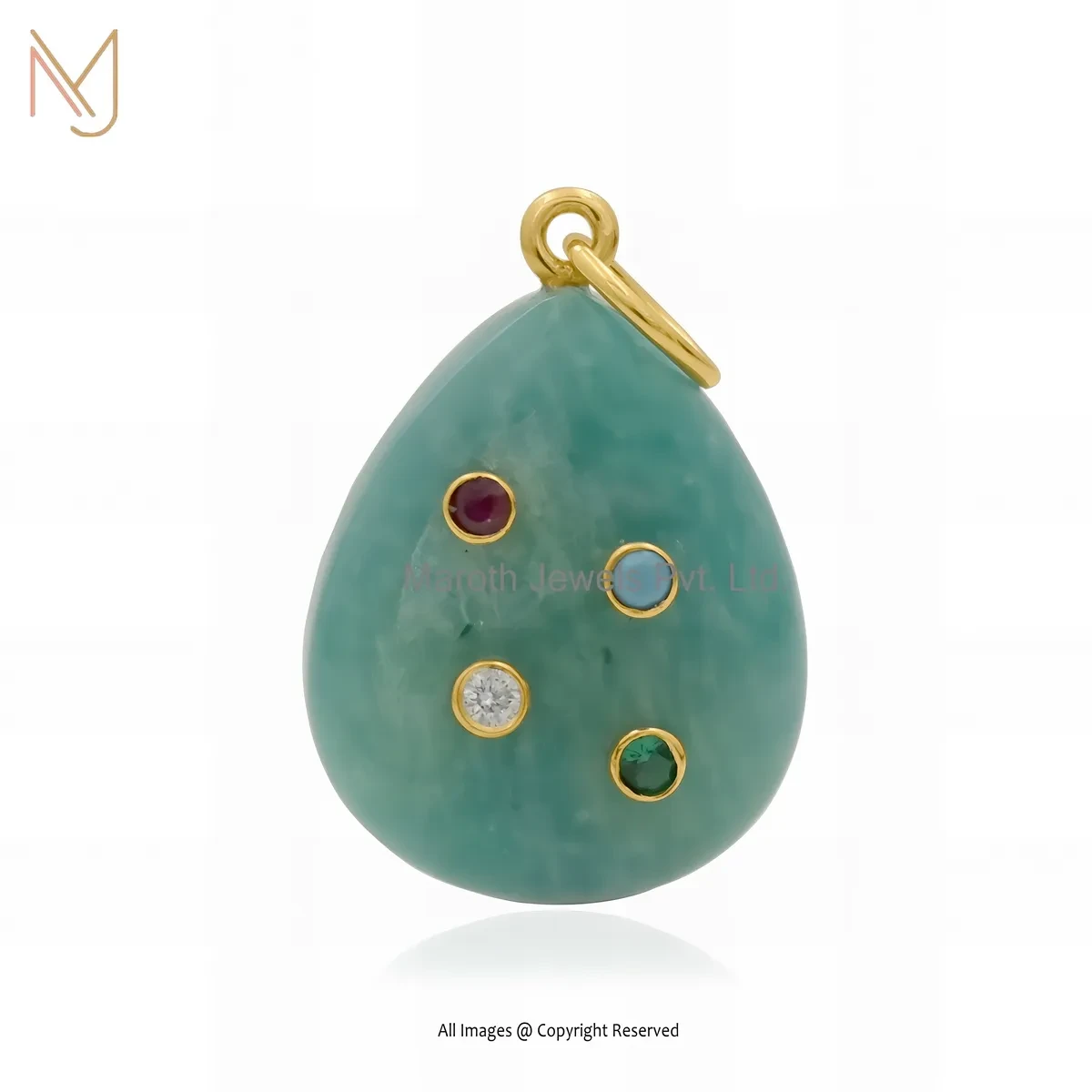 14K Yellow Gold Amethyst Multi Gemstone Drop Pendant Manuafcturer