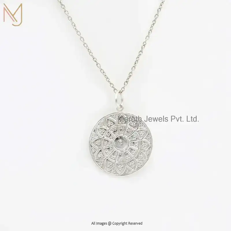 Private Lable 14K Yellow Gold Flower Engraving Disc Pendant Jewelry