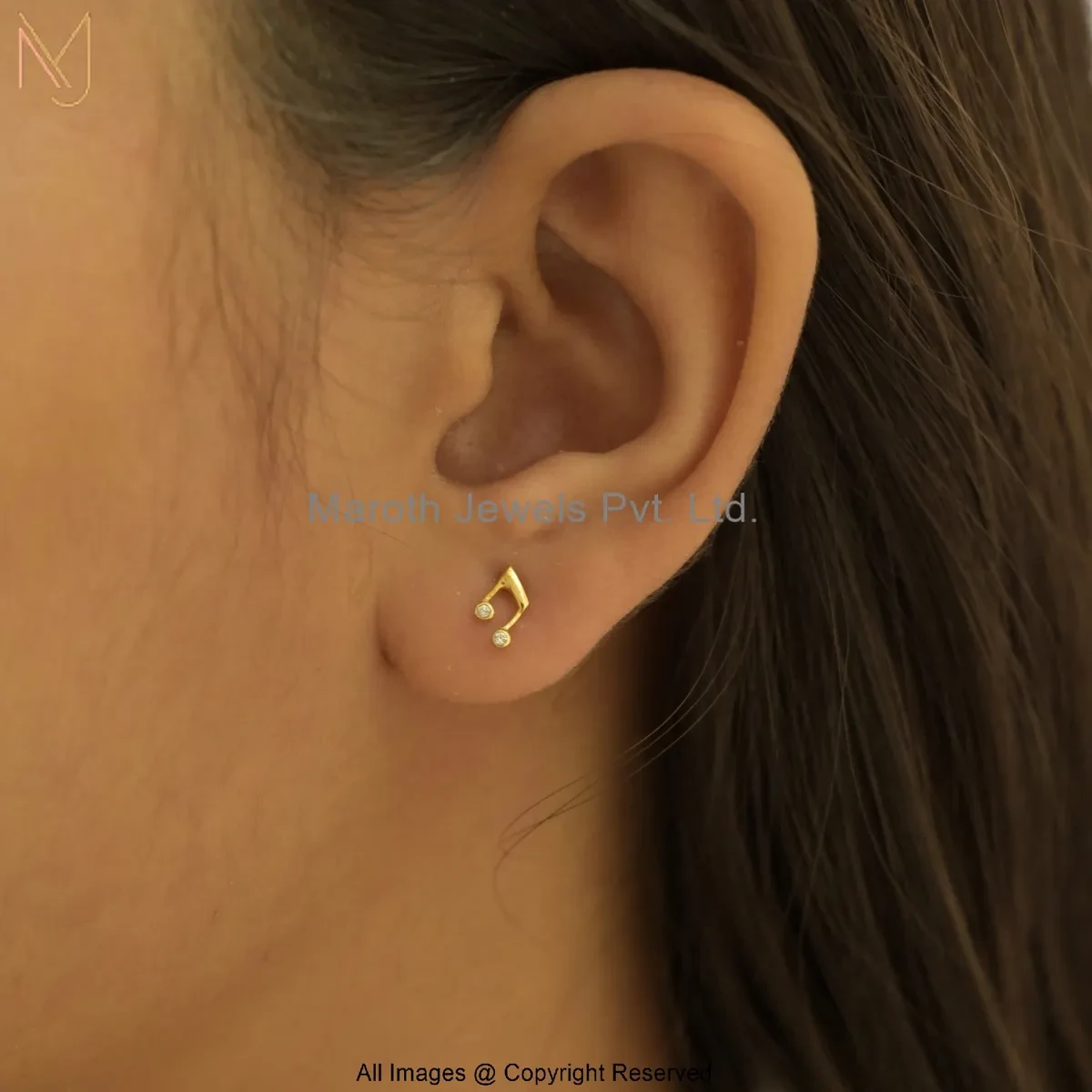 925 Silver Yellow Gold Plated Cubic Zircon Musical Note Stud Earring Manufacturer