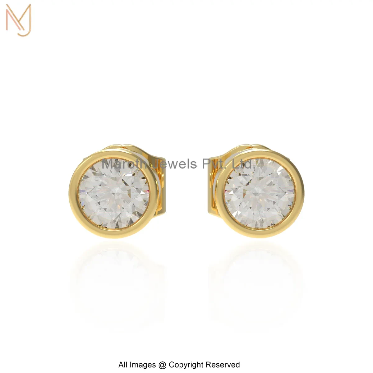 14K Yellow Gold Cubic Zircon Round Cut Diamond Stud Earring Manufacturer