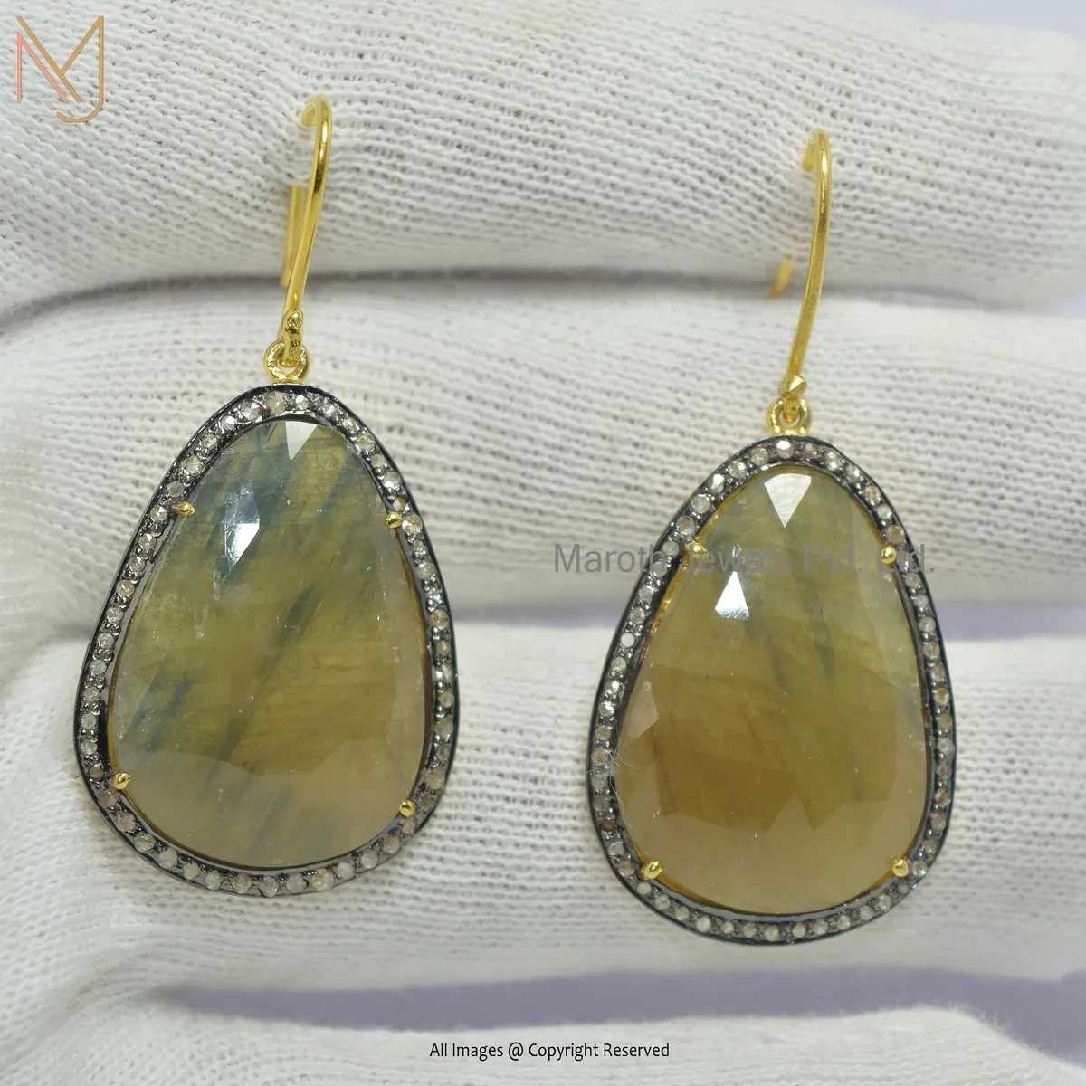 925 Silver Rhodium Yellow Gold Plated Pave Diamond Yellow Sapphire Gemstone Drop Earring Manufcaturer