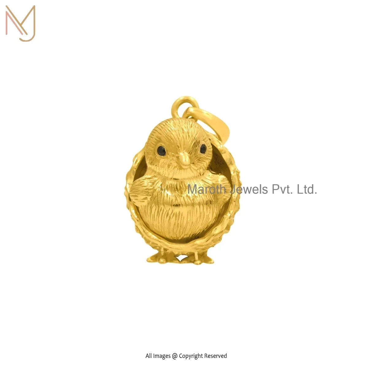 14K Yellow Gold Black Cubic Zircon Bird Pendant Manufacturer