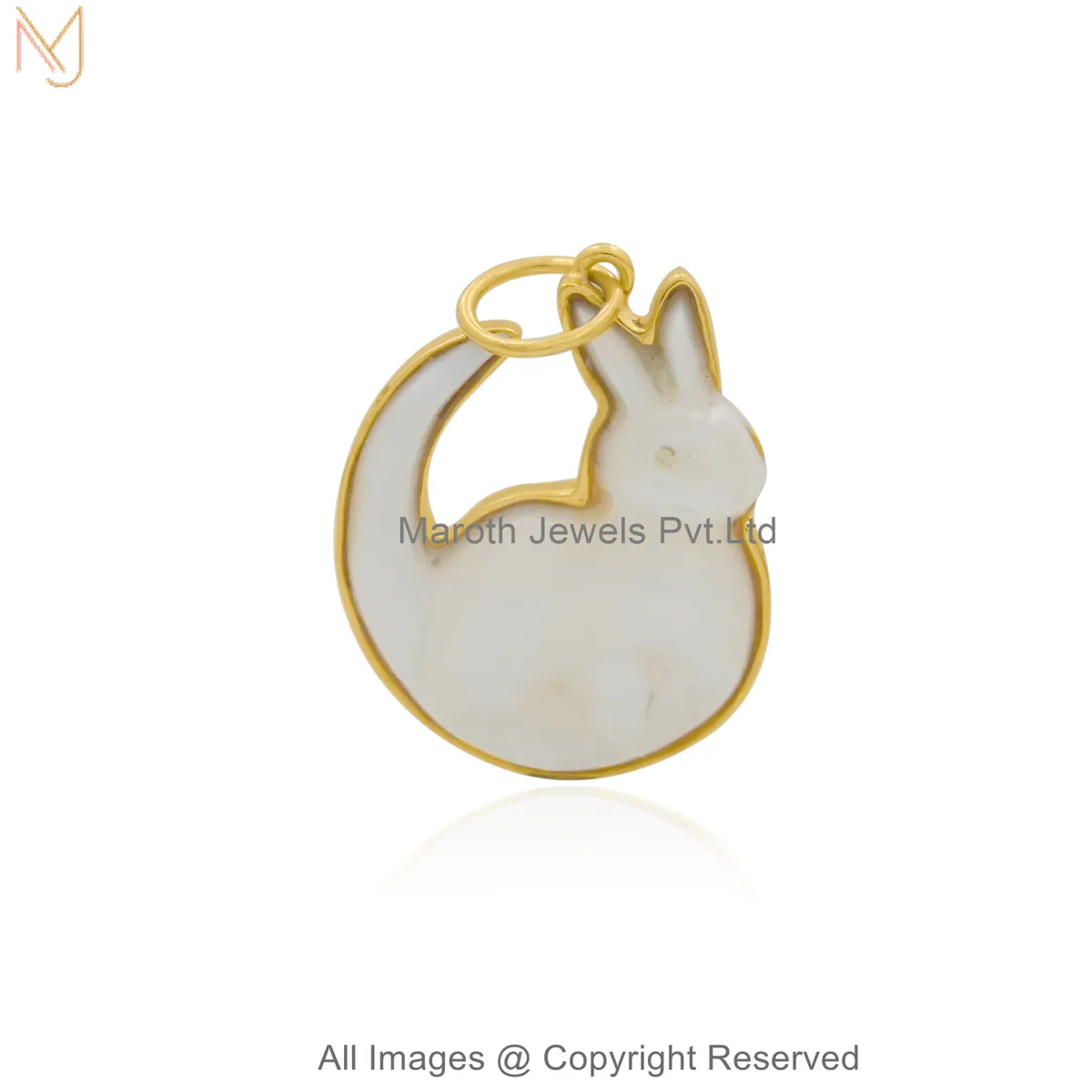 14K Yellow Gold Gemstone Bunny Silhouette Charm Pendant Jewelry Supplier