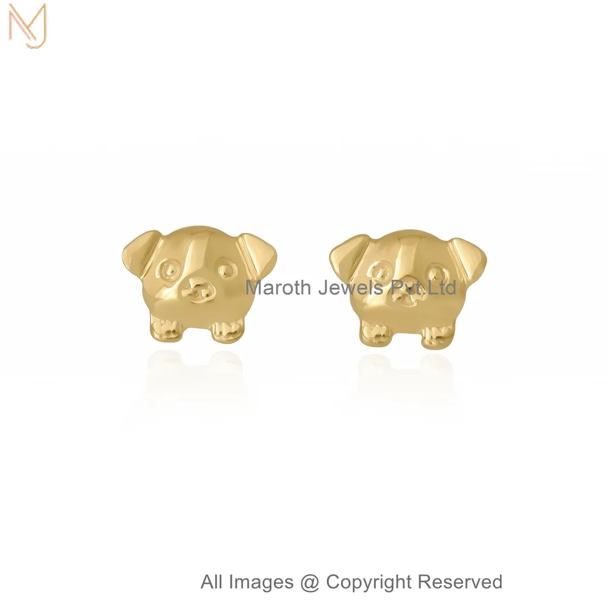 925 Silver Yellow Gold Plated Cute Puppy Face Gold Stud Earrings Jewelry Supplier