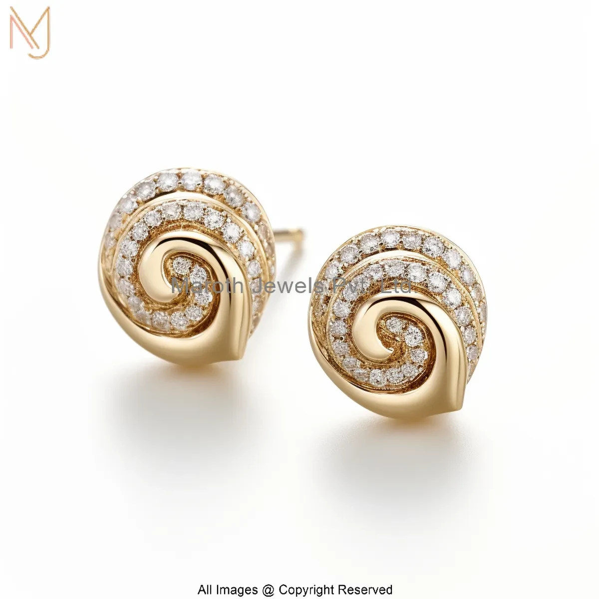 925 Silver Yellow Gold Plated Moissanite Royal Diamond Spiral Stud Earrings Custom Jewelry