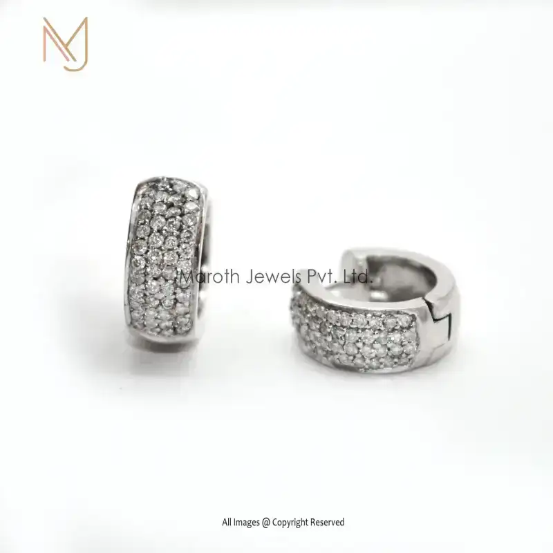 14k Yellow Gold Silver Pave Diamond Huggies Earrings Jewelry Manufacturer