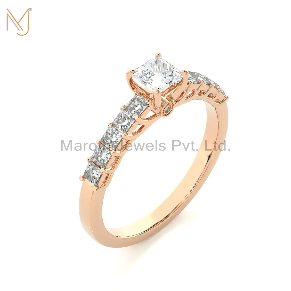 Wholesale 925 Silver Yellow Gold Moissanite Diamond Princess Round Ring