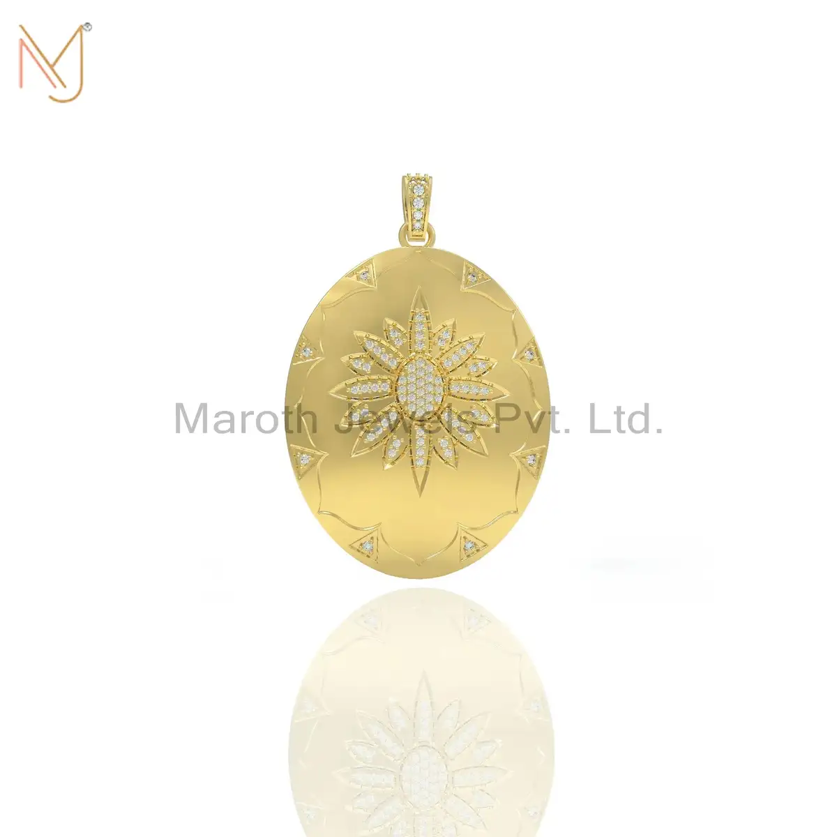 14K Soild Yellow Gold Diamond Disc Pendant Jewelry Supplier