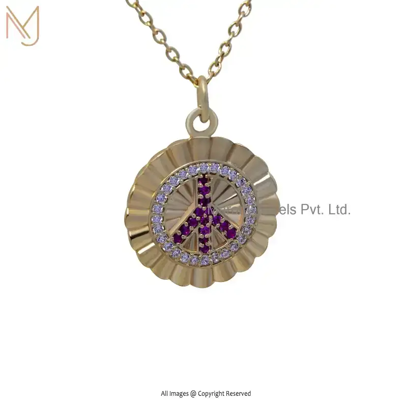 925 Silver Yellow Gold Plated Pink Cubic Zircon Gemstone Pendant Custom Jewelry