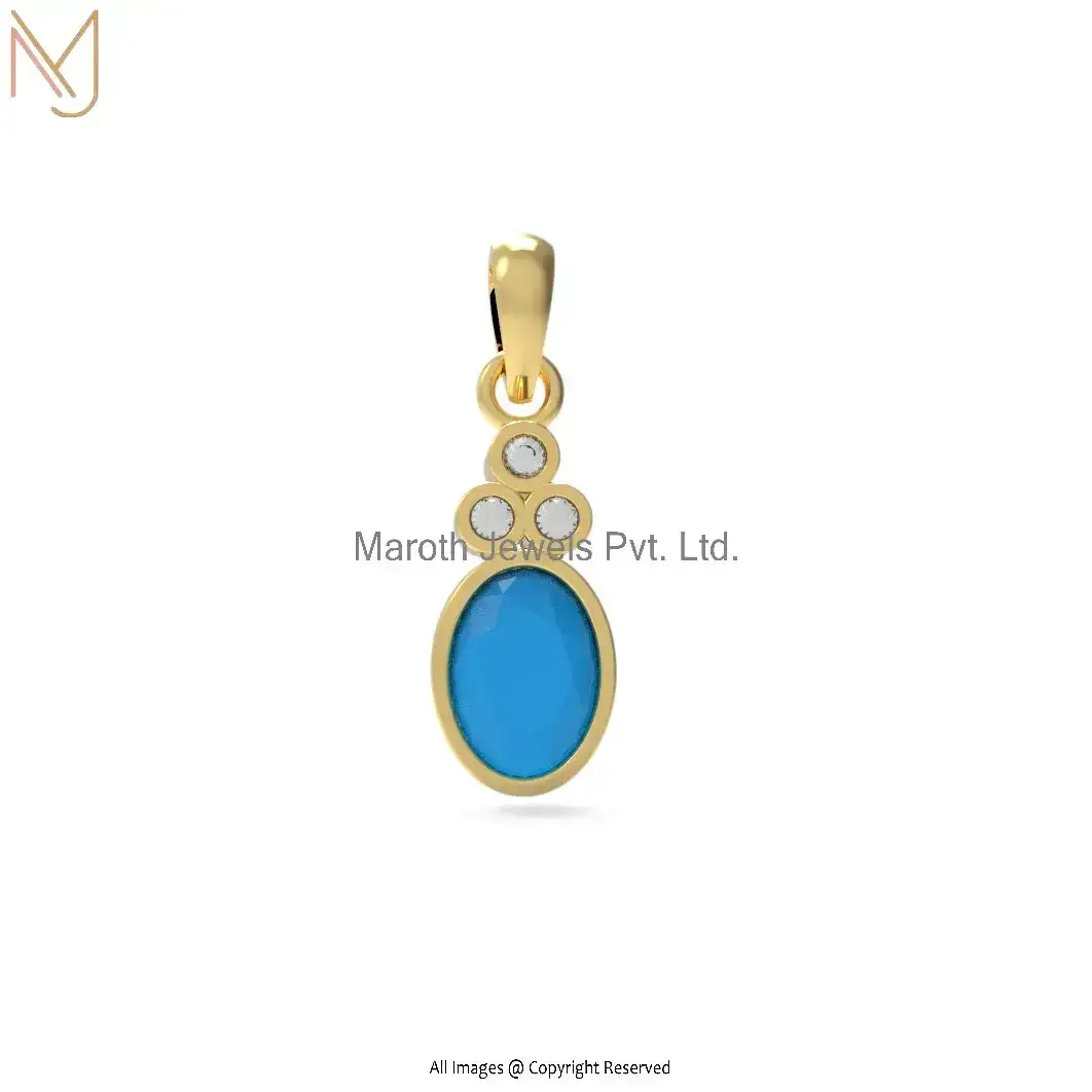 Wholesale 925 Silver Yellow Gold Plated Diamond And Blue Sapphire Pendant Jewelry