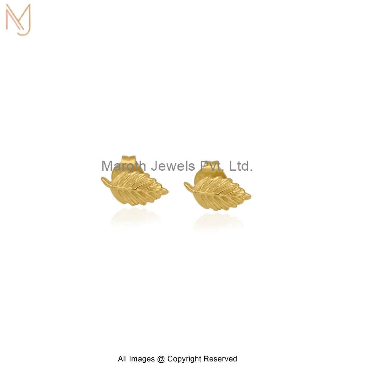 925 Silver Yellow Gold Plated Gold Leaf Stud Earring Jewelry Supplier