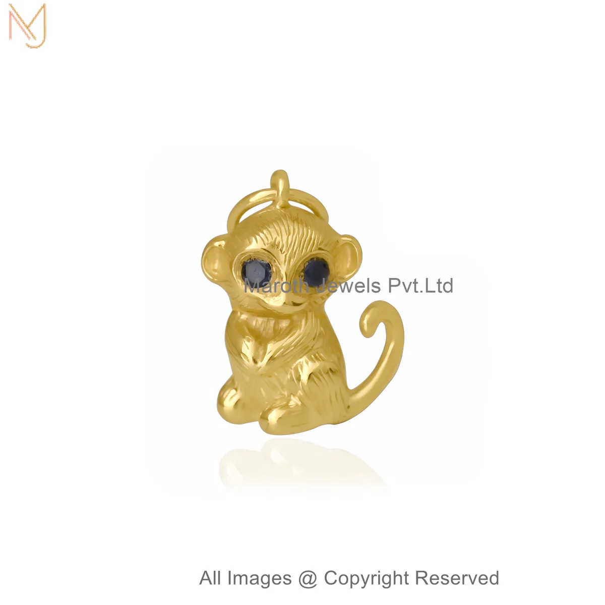 925 Sterling Silver Yellow Gold-Plated Cubic Zircon Blue Eye Monkey Charm Pendant—Cute Animal Jewelry Charm USA