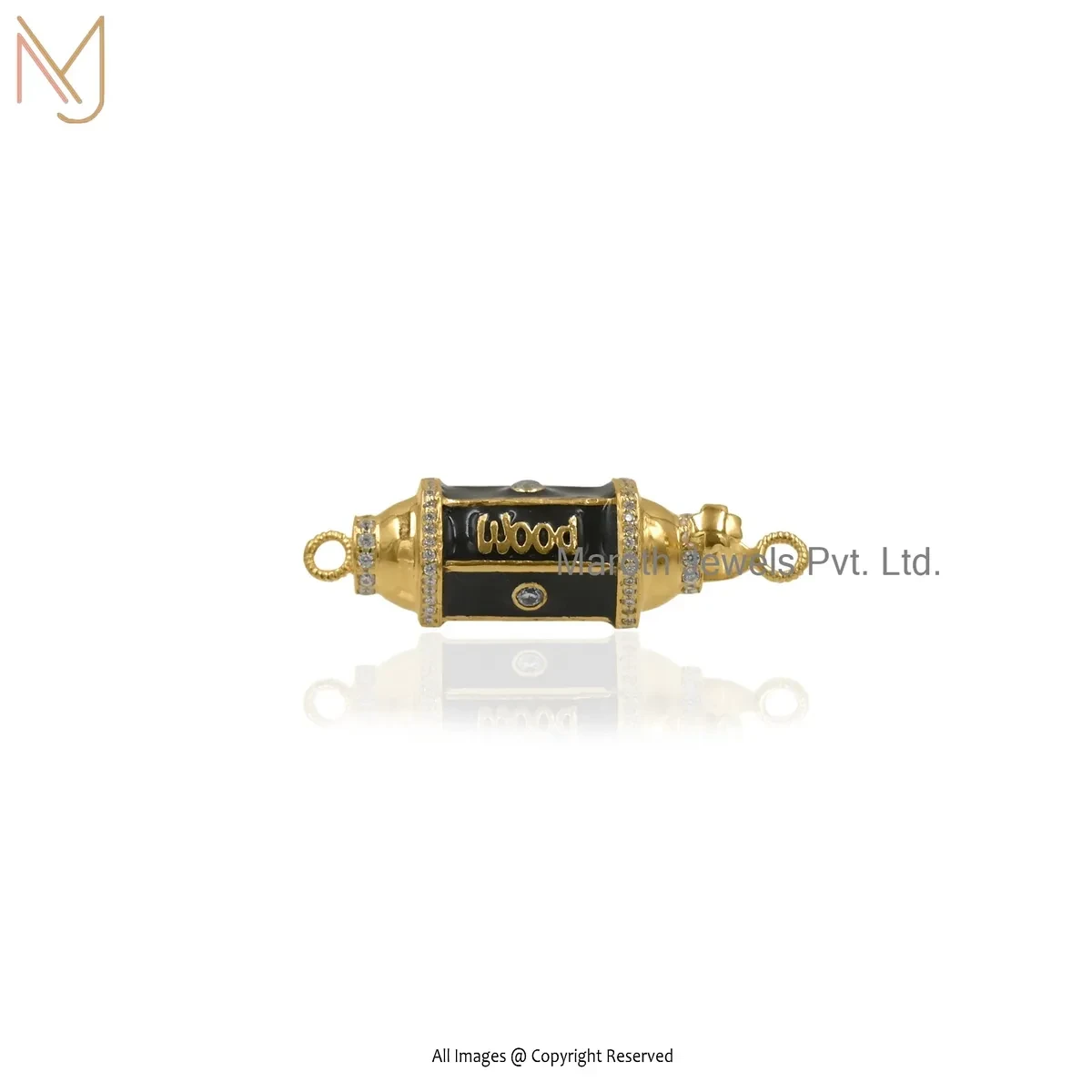 14K Yellow Gold Cubic Zircon & Wood Amulet Charm Pendant Custom Jewelry