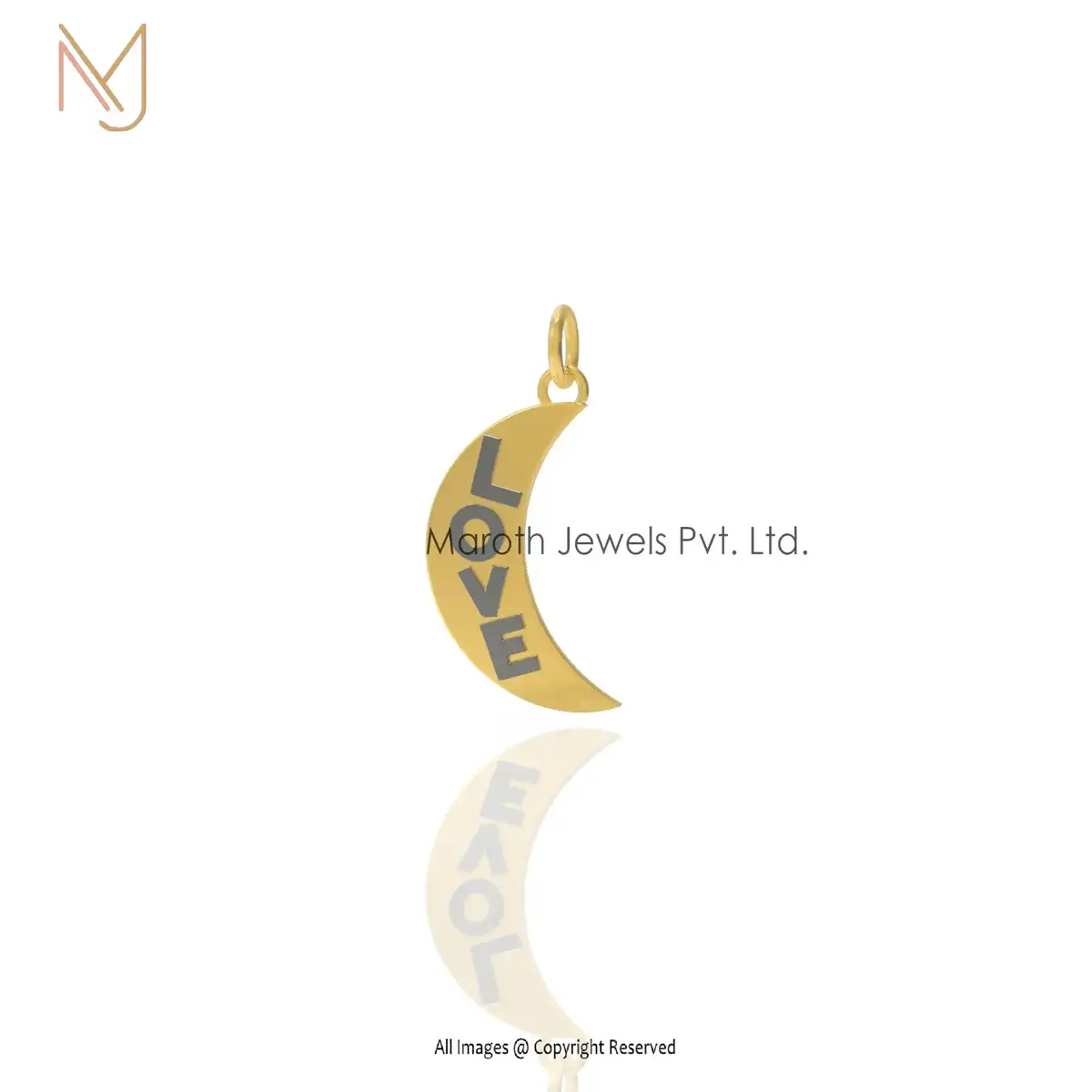 Wholesale 14K Yellow Gold & Black Rhodium Half Moon Love Pendant Jewelry