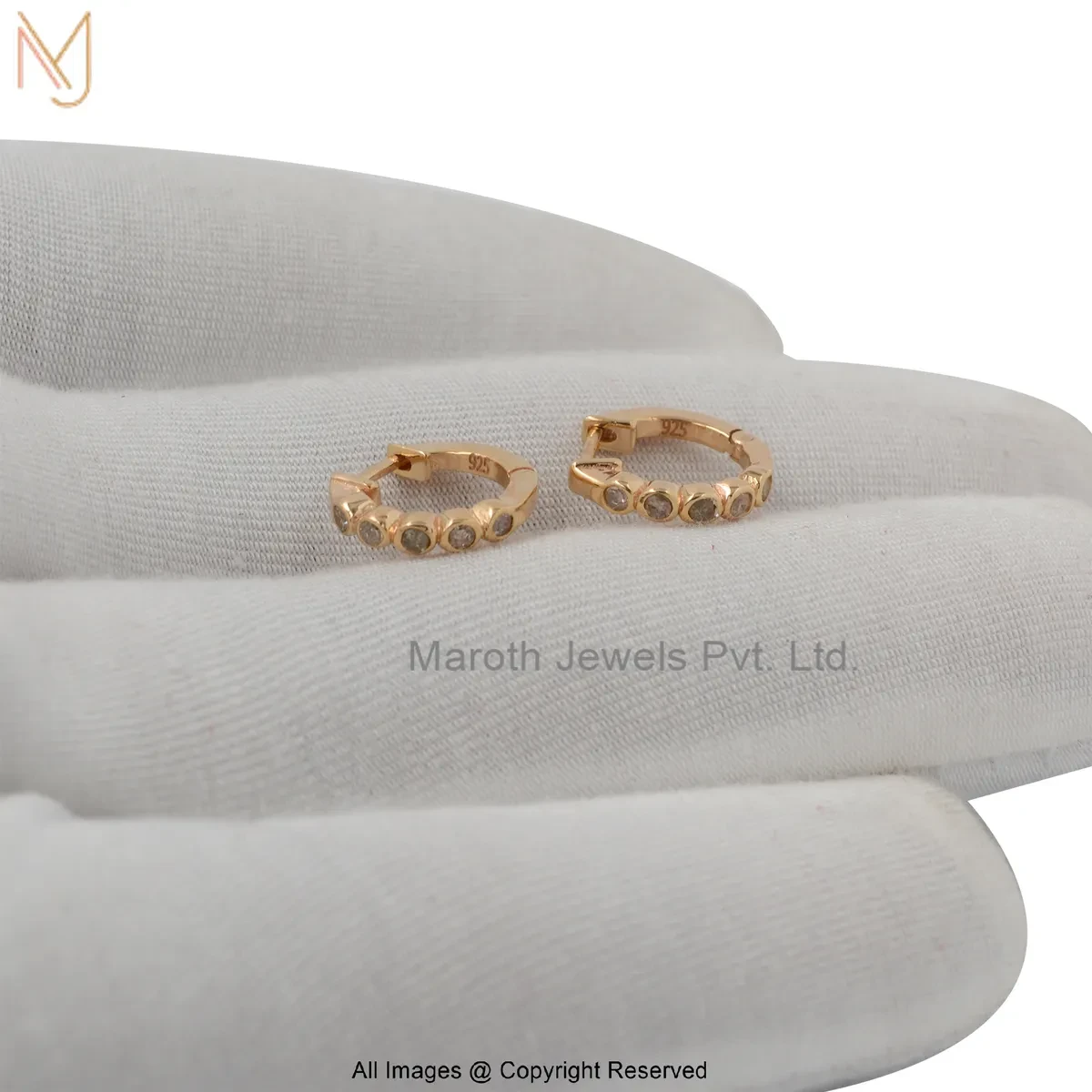 14K Yellow Gold Pave Diamond Huggies Earring Jewelry Supplier