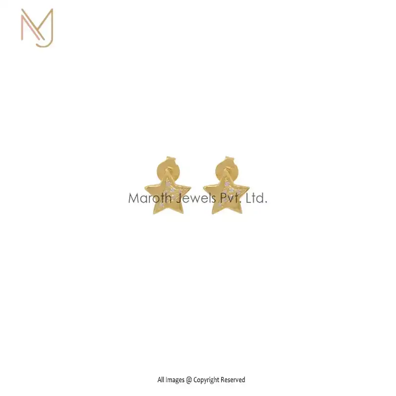 14K Yellow Gold Star Cubiz Zircon Stud Earring Jewelry Supplier