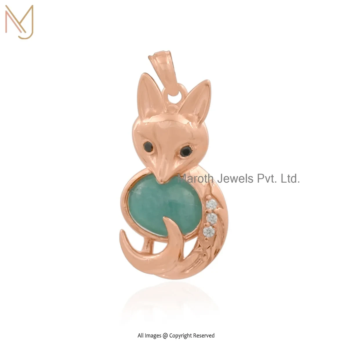 925 Silver Yellow Gold Plated Moissanite & Black Spinel Gemstone Fox Charm Pendant Manufacturer