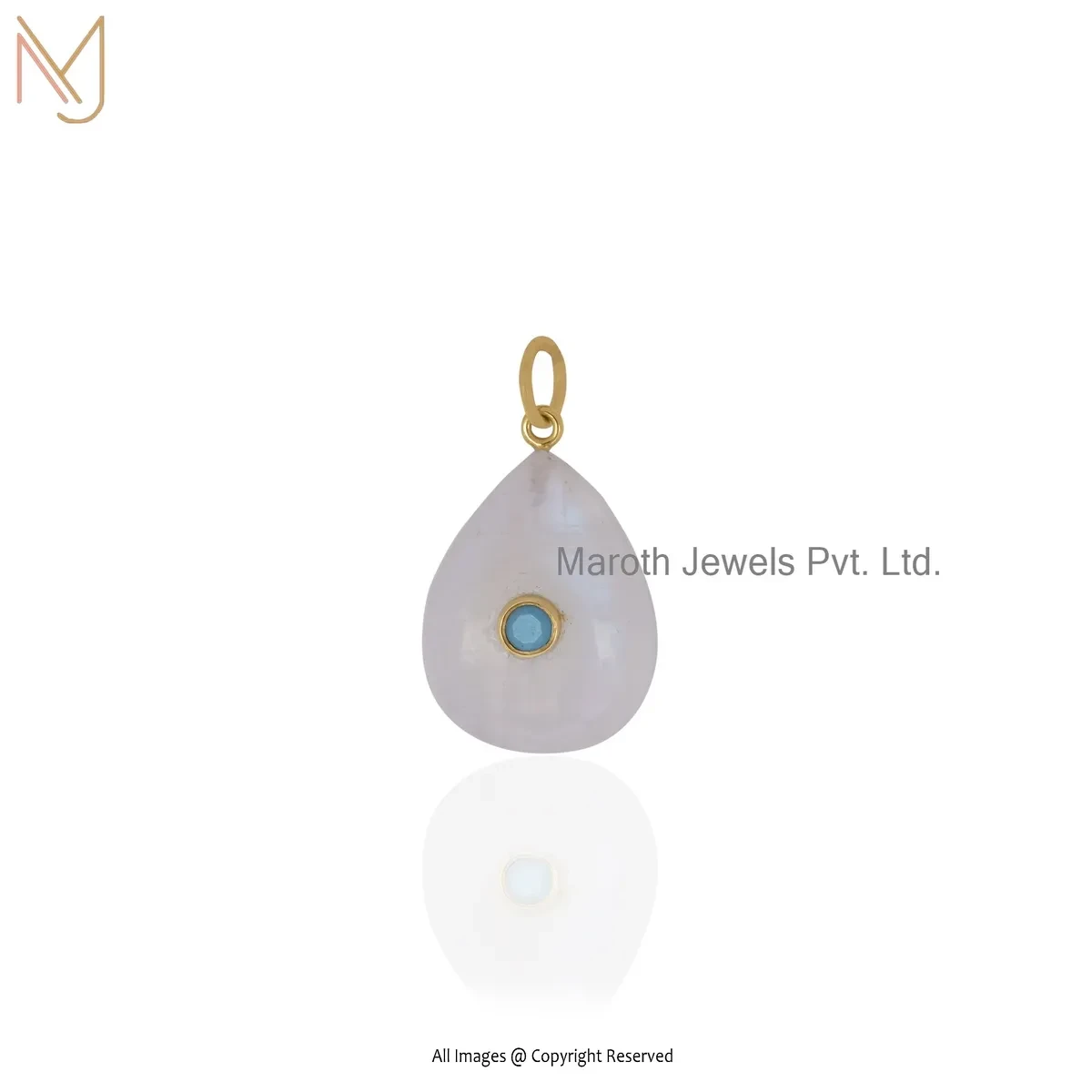 925 Silver Yellow Gold Plated Cubic Zircon & Moonstoen Gemstone Drop Pendant Manufacturer