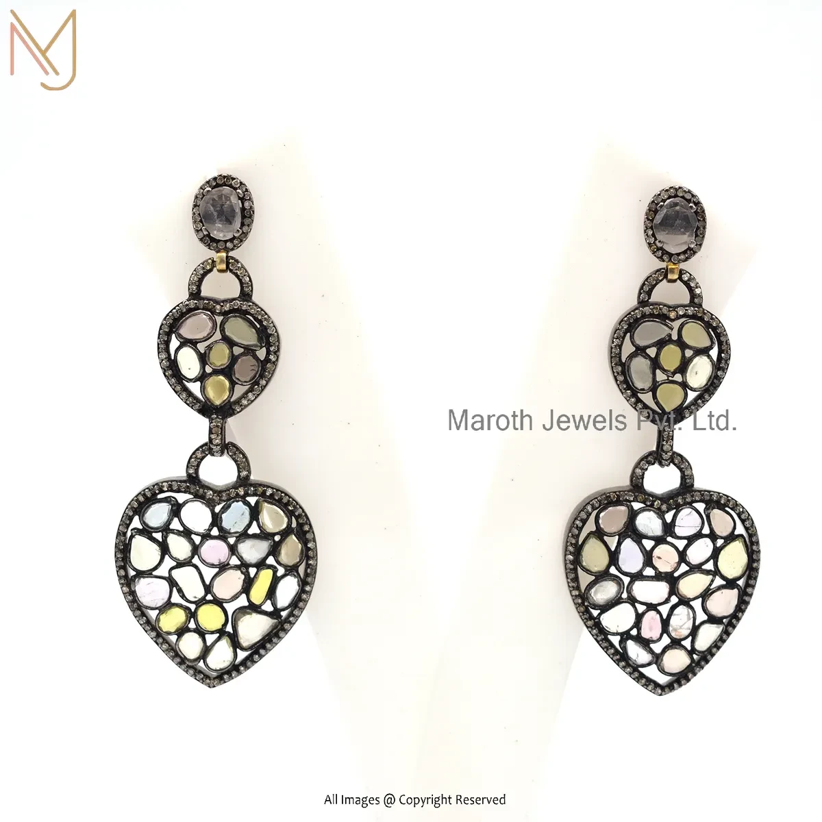14K Yellow Gold Pave Diamond Gemstone Drop Earring Jewelry Supplier