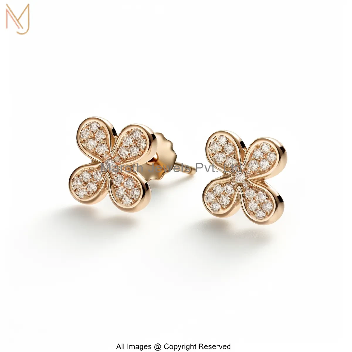 925 Silver Yellow Gold Plated Diamond Moissanite Four Leaf Clover Stud Earring Manufacturer