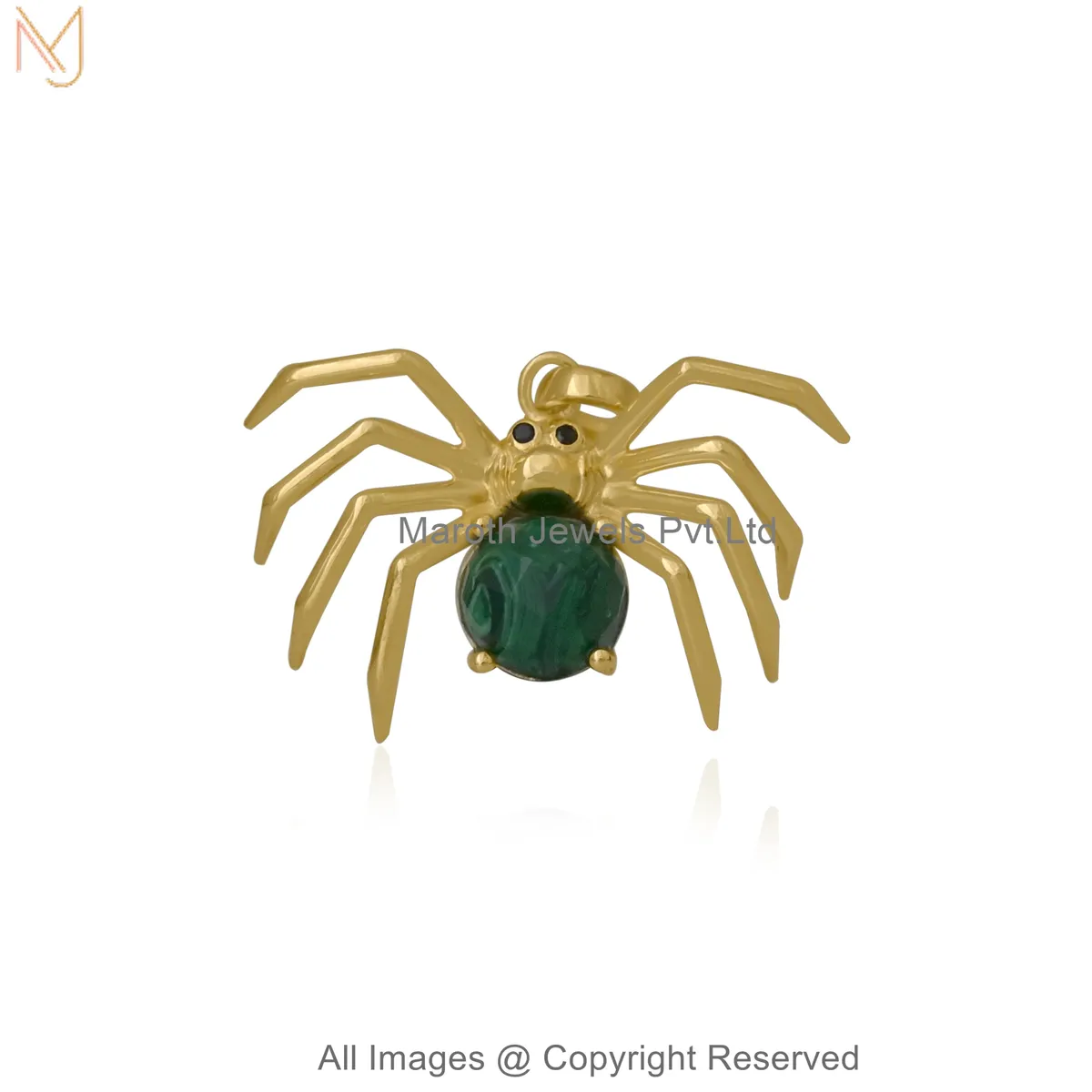 14K Yellow Gold Diamond Black Cubic Zircon Malachite Spider Statement Pendant Custom Jewelry