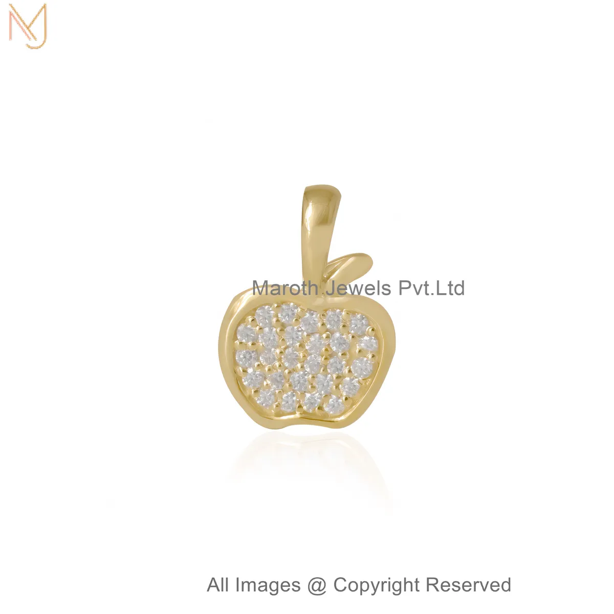 14K Yellow Gold CZ Lumera Apple Pendant Elegant Fruit Charm Designer Jewelry Supplier